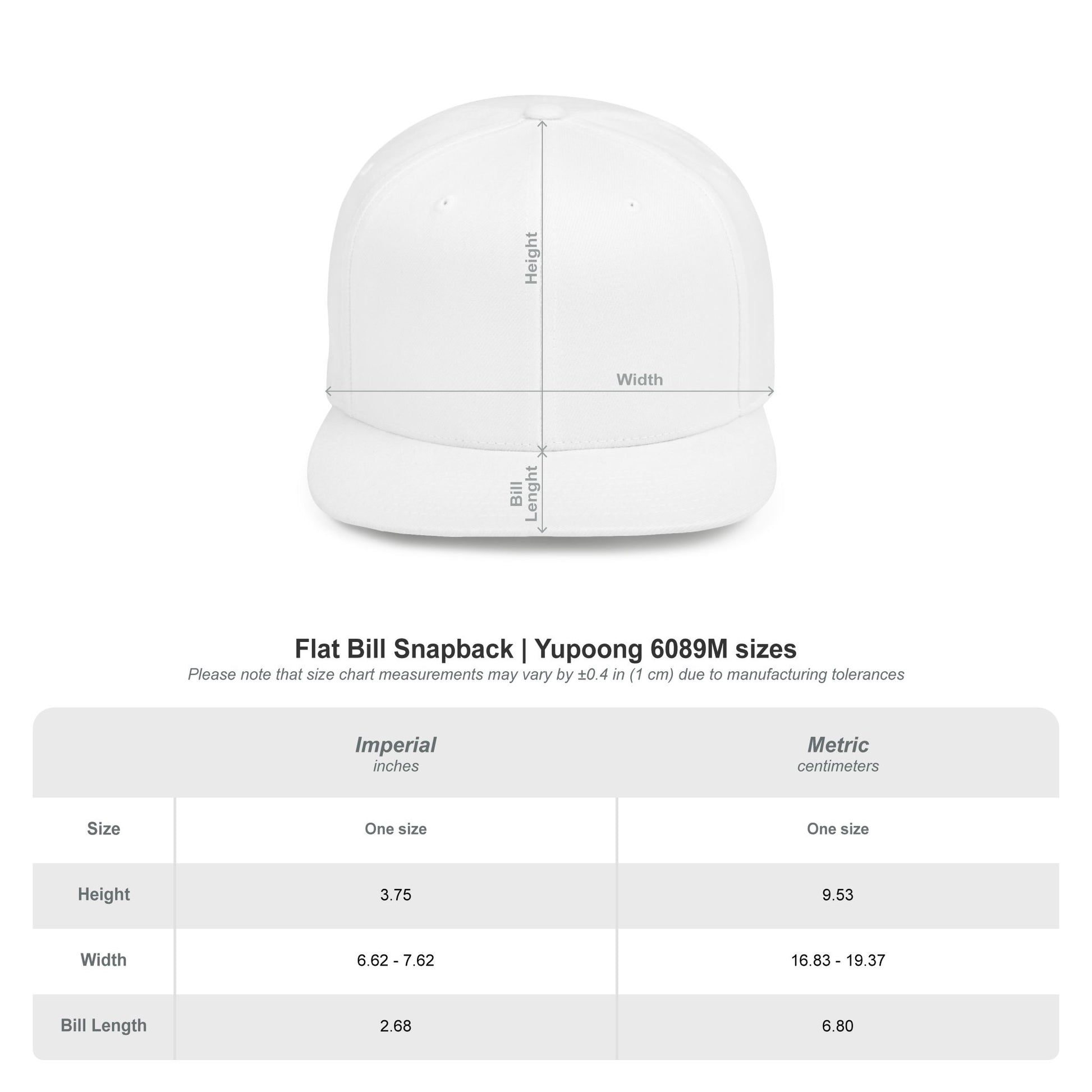 A white snapback cap with 'ADDIS Land of origins' text - Size Chart
