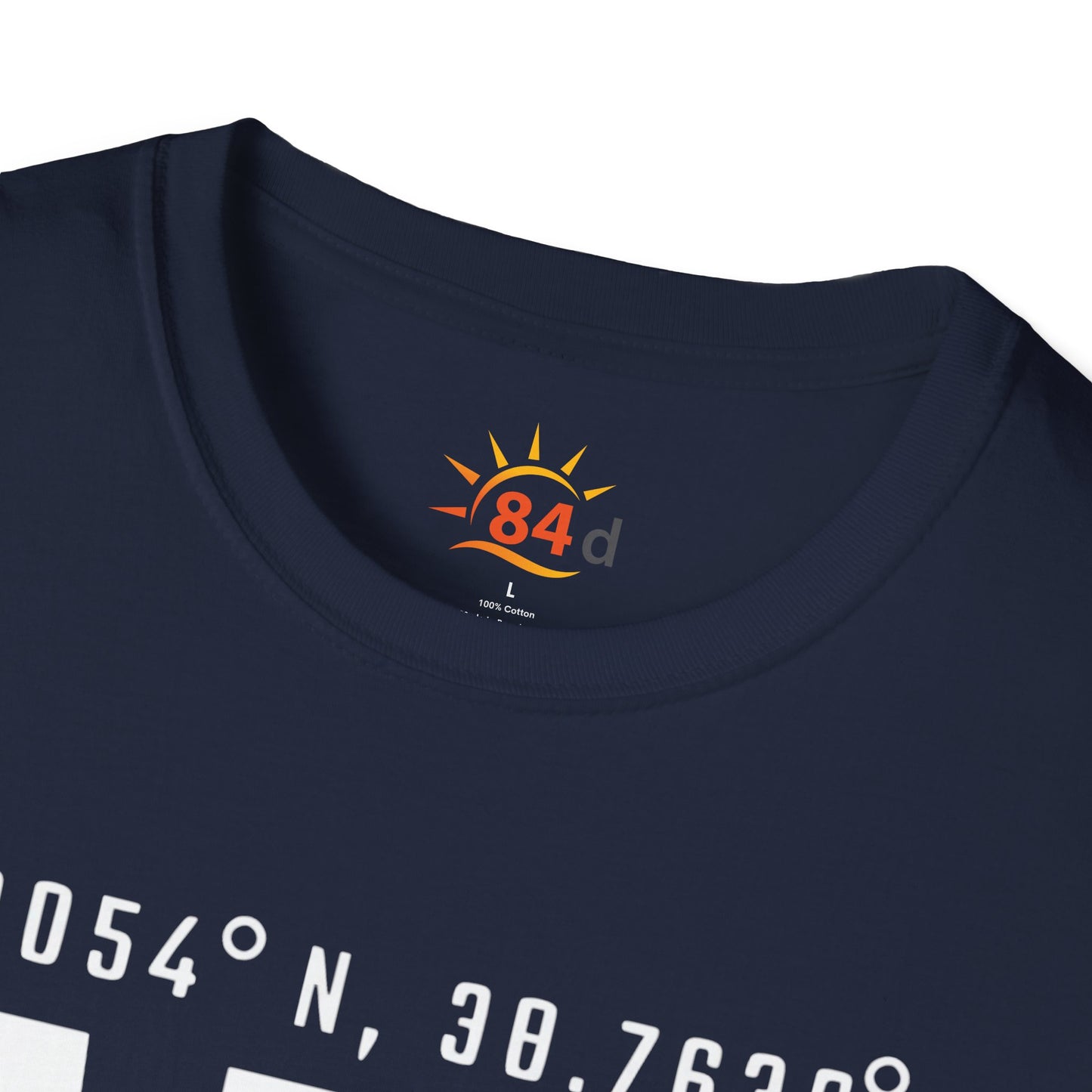 A folded navy blue t-shirt with Addis Ababa, Ethiopia, ADD Airport code and coordinates 
