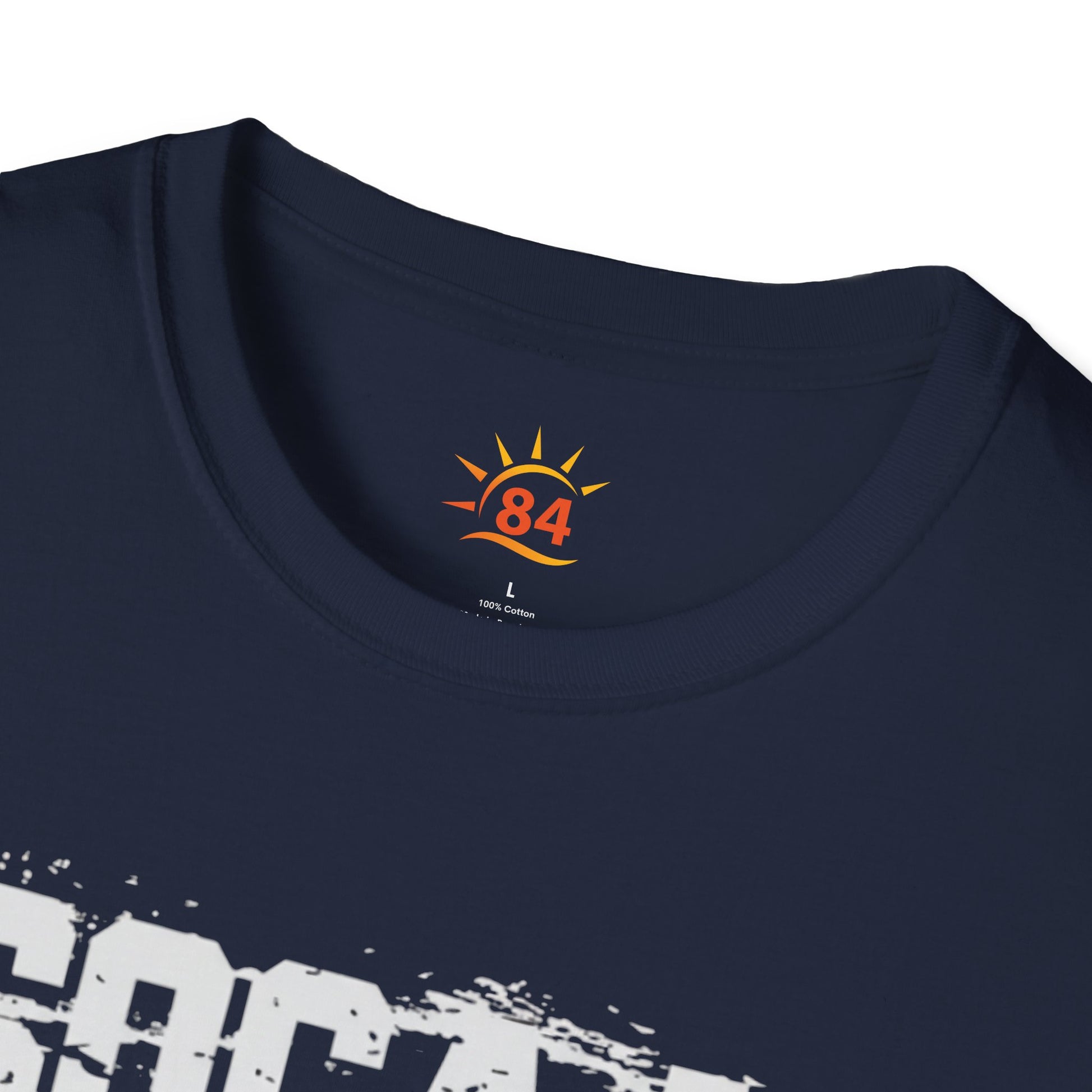 A folded navy blue 'Soca is Energy Music' t-shirt.