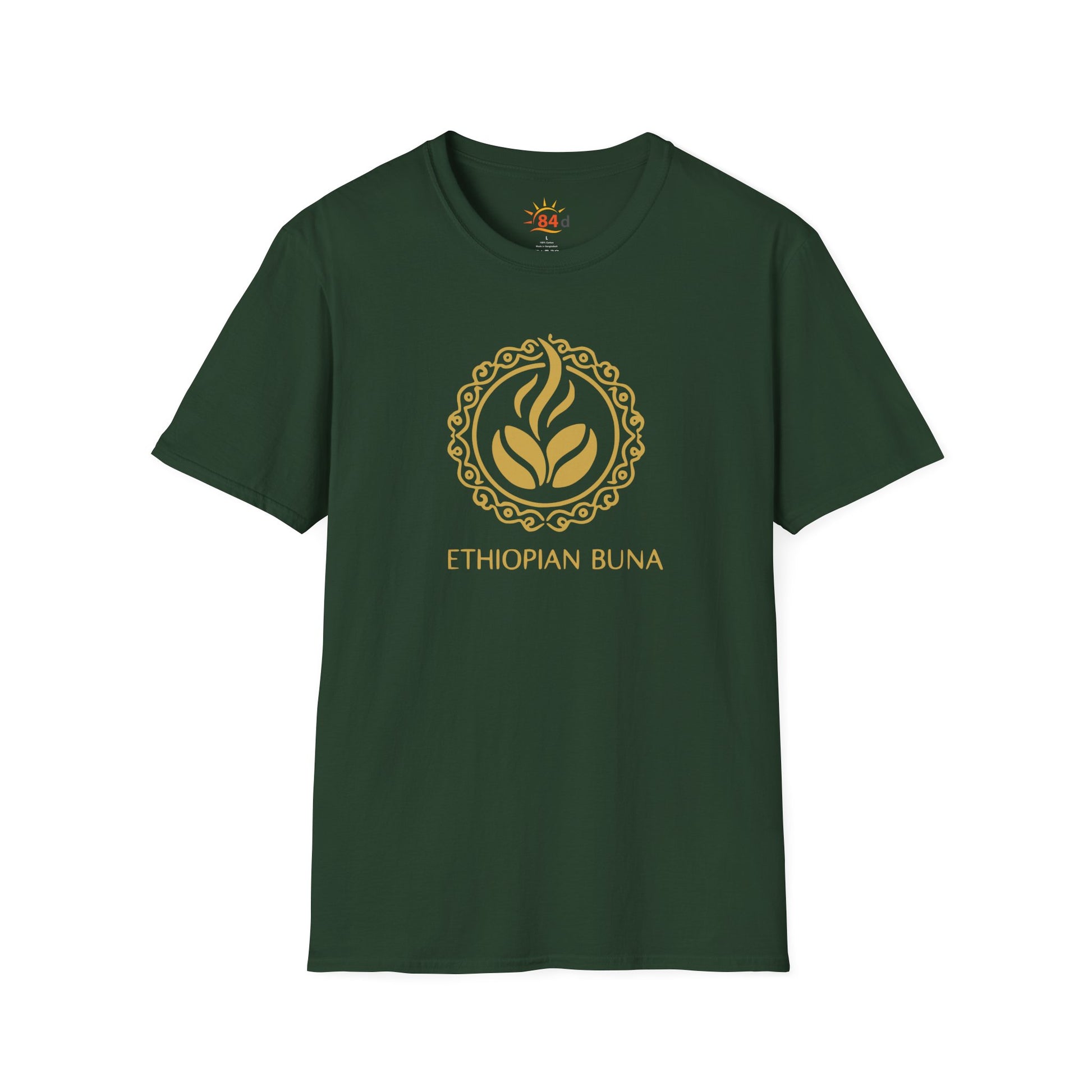 A forest green Ethiopian Buna graphic print t-shirt