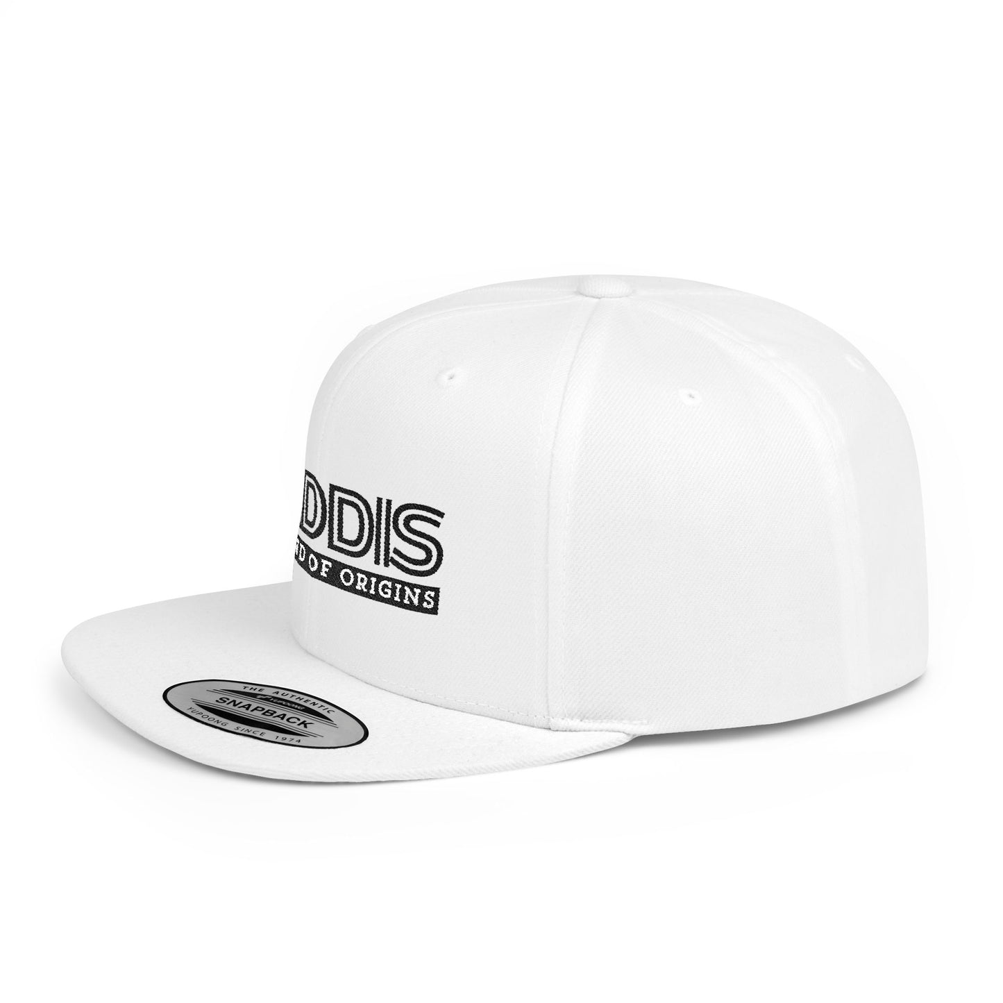 A white snapback cap with 'ADDIS Land of origins' text 