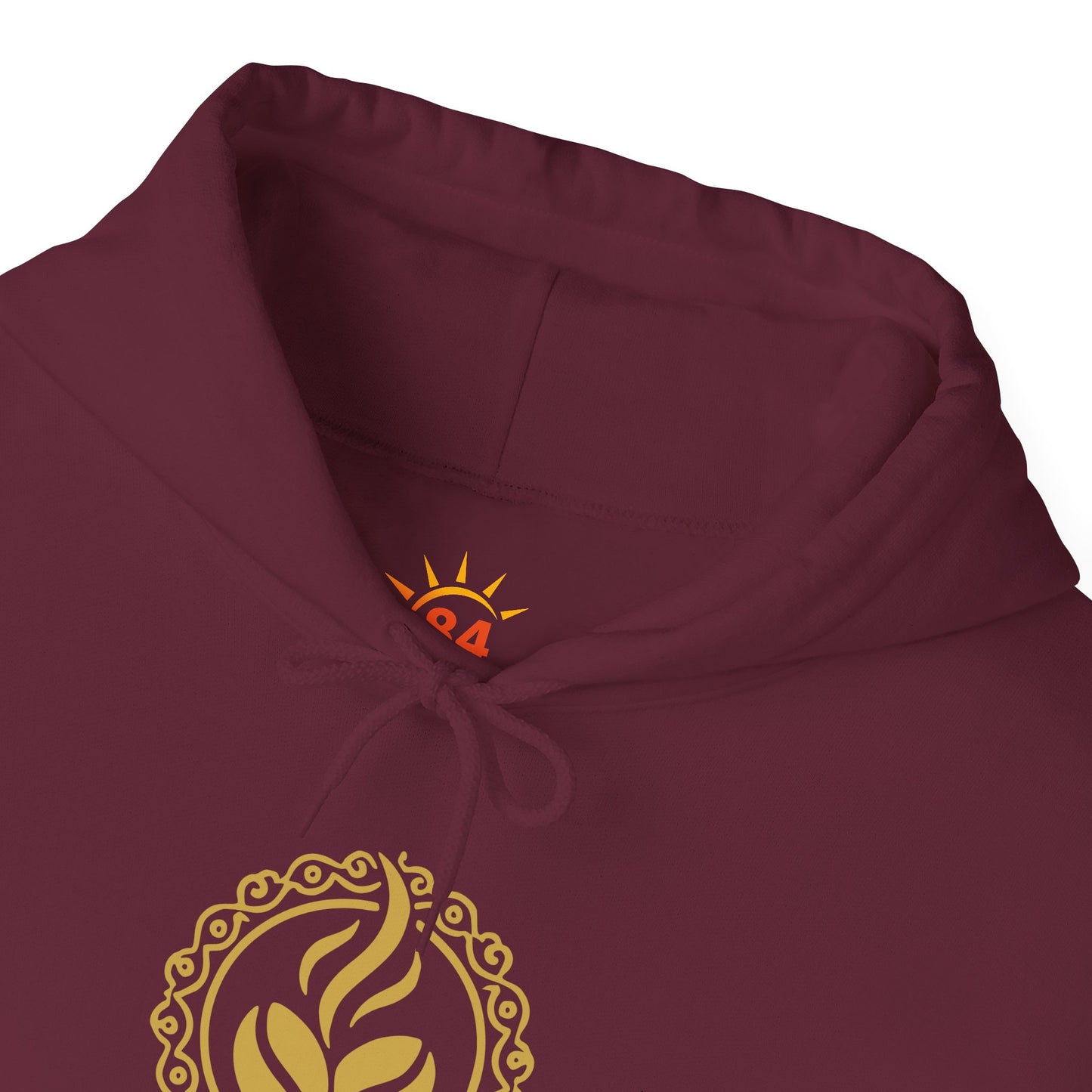 A folded maroon Ethiopian Buna graphic print hoodie 