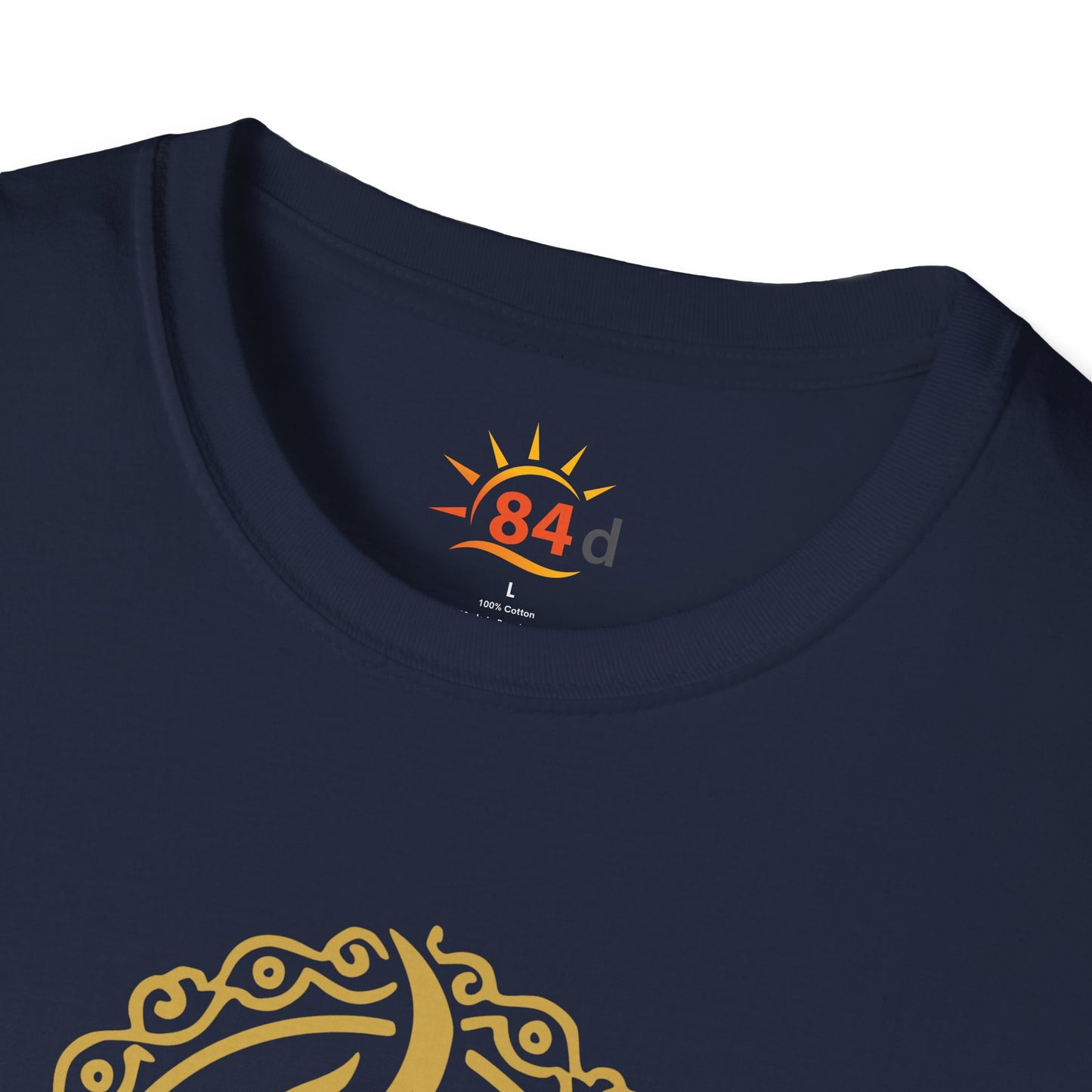 A folded navy blue Ethiopian Buna graphic print t-shirt