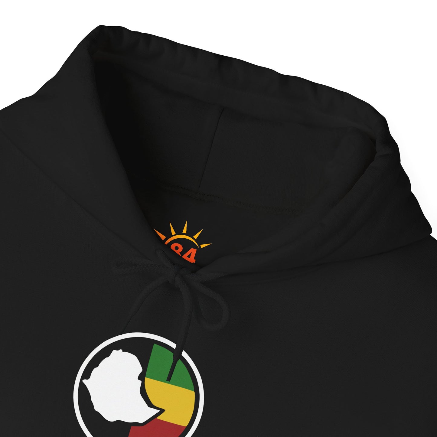 A black hoodie with 'Ethiopian Roots' flag and map design