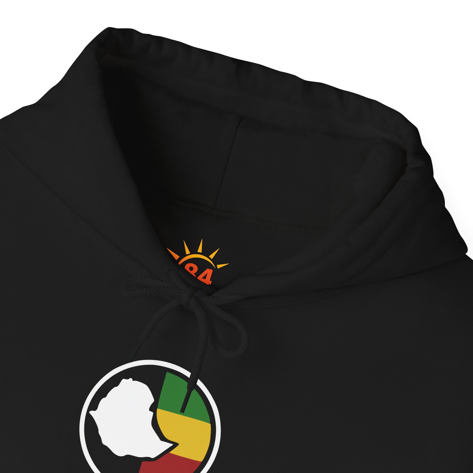 A black hoodie with 'Ethiopian Roots' flag and map design
