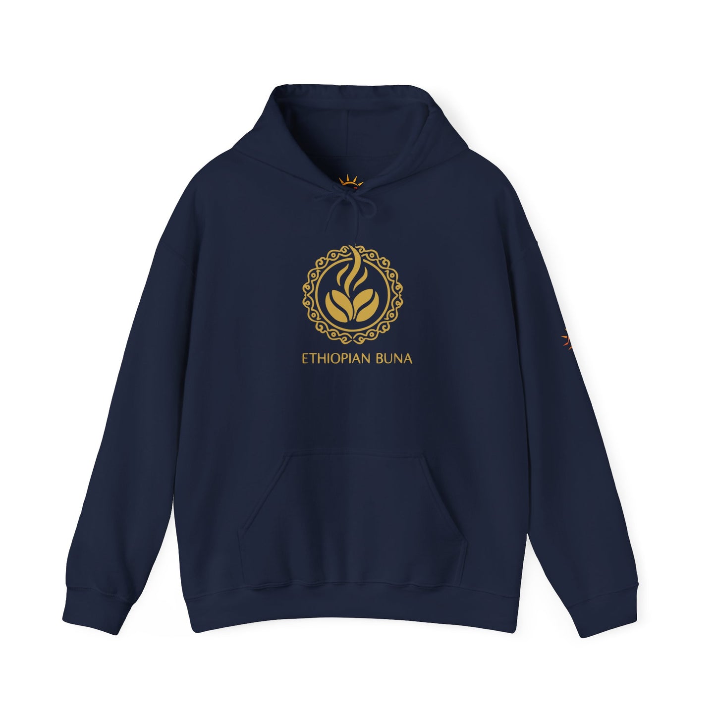 A navy blue Ethiopian Buna graphic print hoodie 