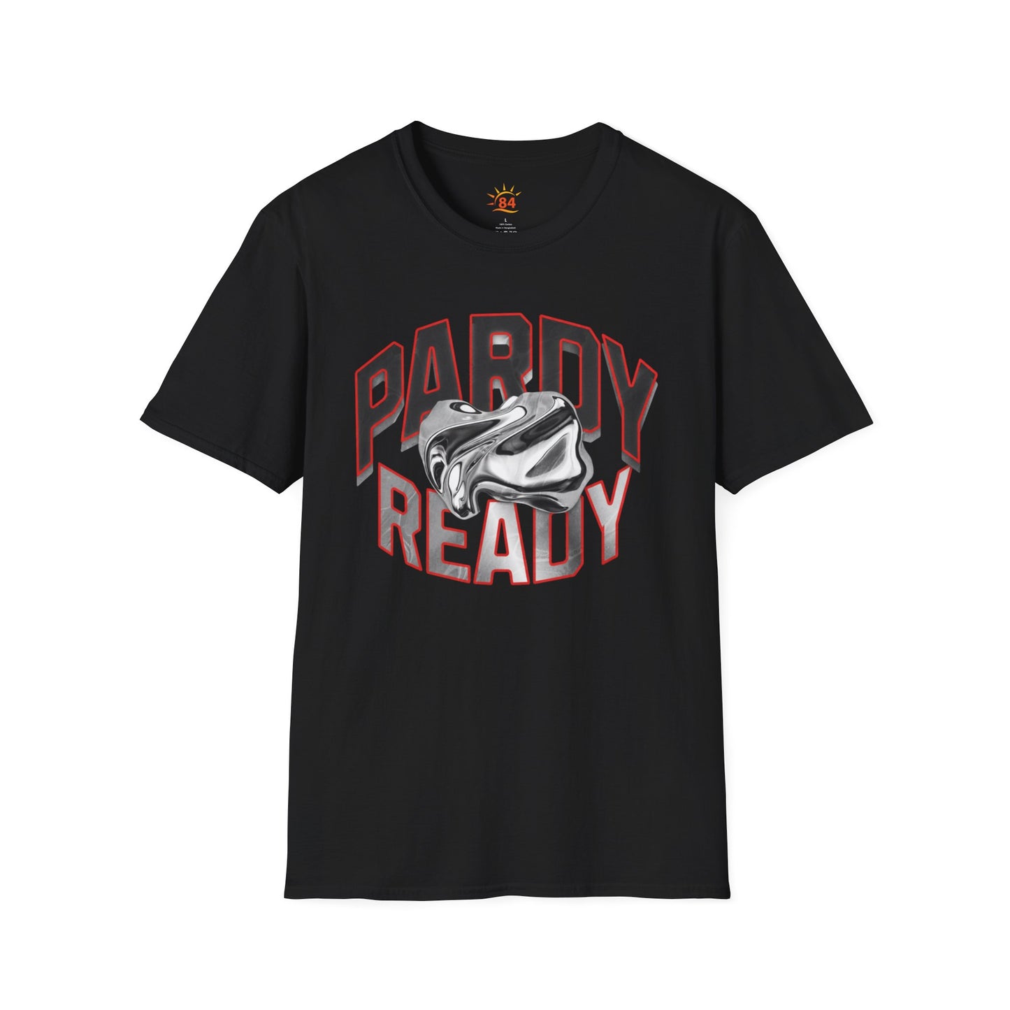 A black carnival t-shirt with 'Pardy Ready' graphic.