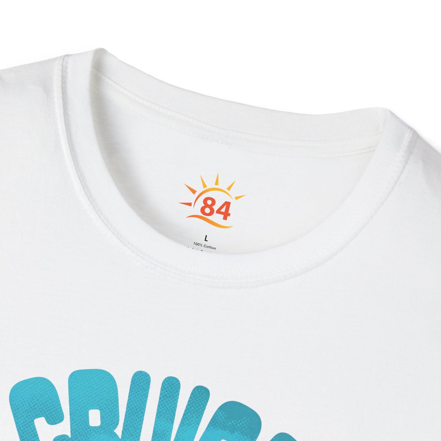 A folded white t-shirt with a dog wearing sunglasses and text that says Cruise Life Take a Paws! Time to chill. 