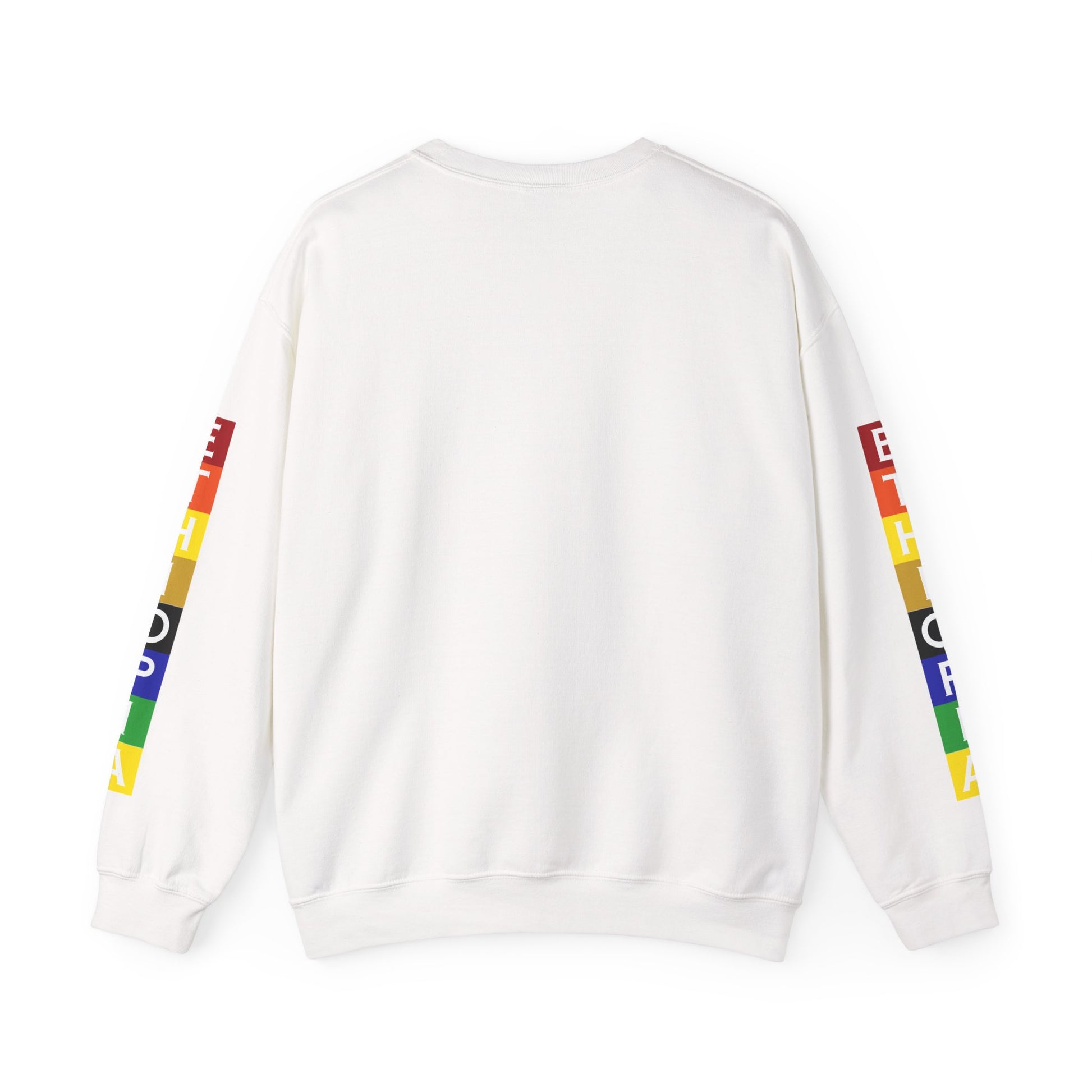 A white Addis, Ethiopia, color block,  long-sleeve sweat shirt 