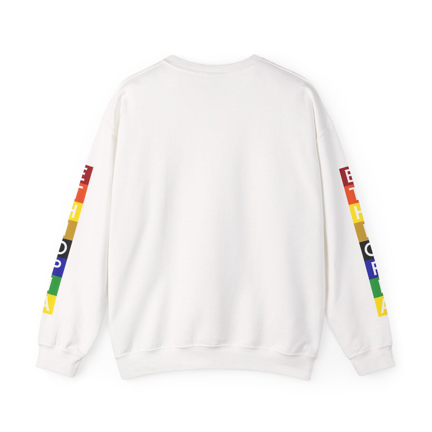 A white Addis, Ethiopia, color block,  long-sleeve sweat shirt 