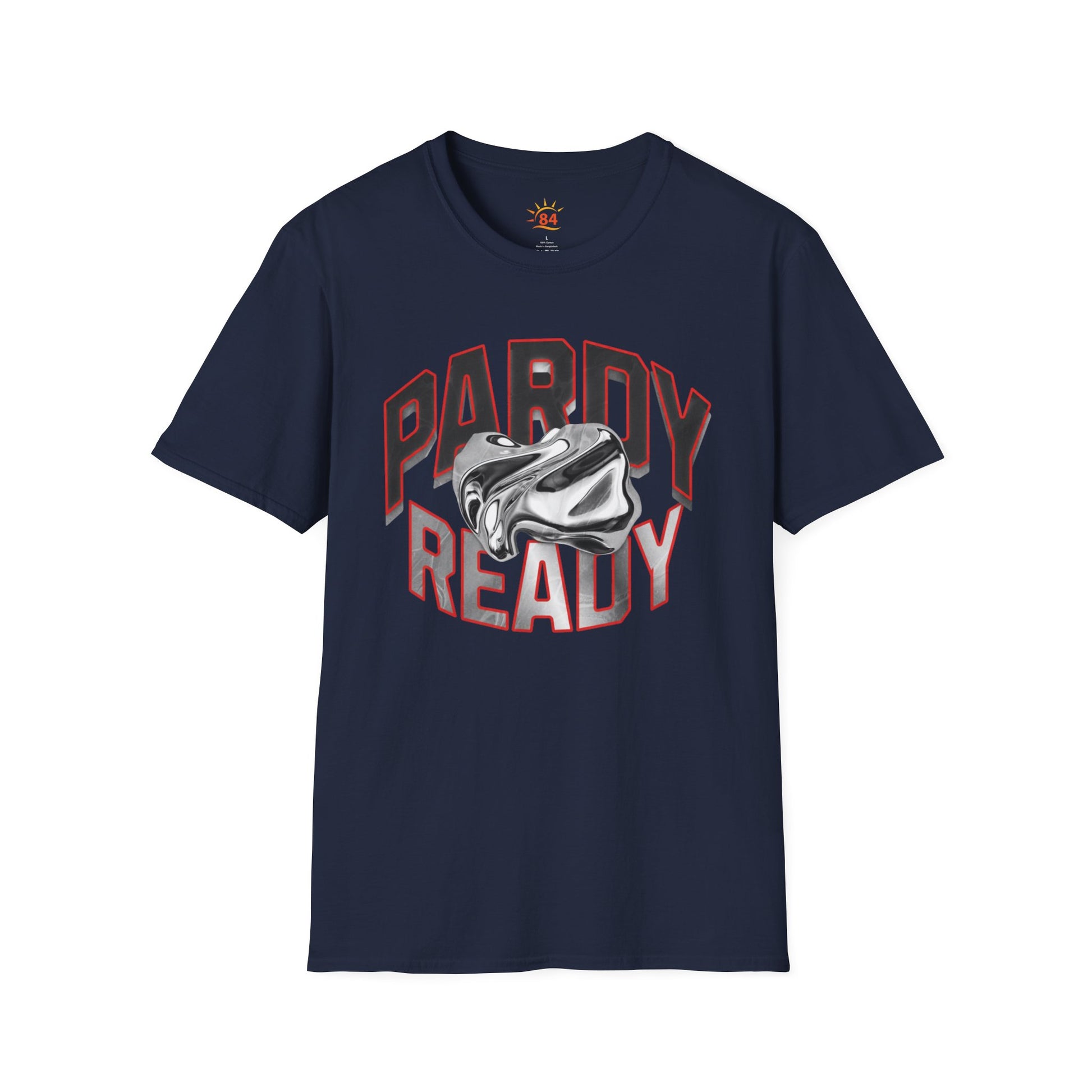 A navy blue carnival t-shirt with 'Pardy Ready' graphic